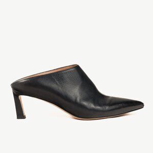 Stuart Weitzman Mira Nero Leather Pointed-Toe Mules